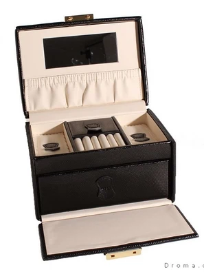 Lille smykkeskrin sort læder, flot reptilpræg fra Droma.com